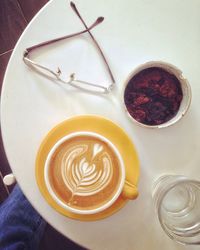 High angle view of coffee on table