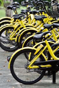 High angle view of bicycles parked on street