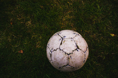 High angle view of soccer ball on field