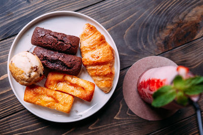 High angle view of food in plate on table