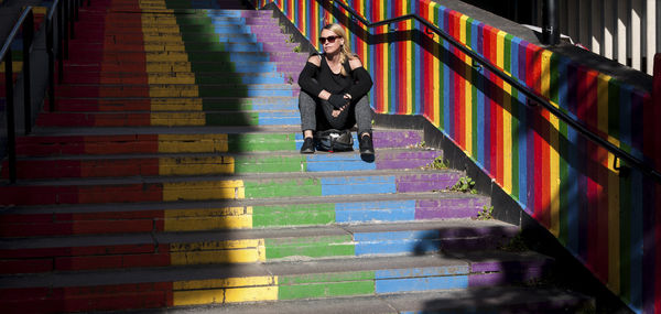 Portrait of man on steps