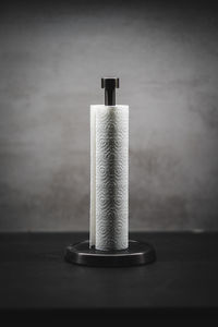 Close-up of metal stack on table