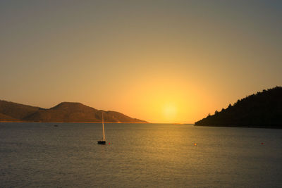 Scenic view of sea against clear sky during sunset