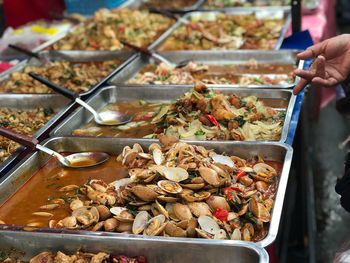 High angle view of food for sale