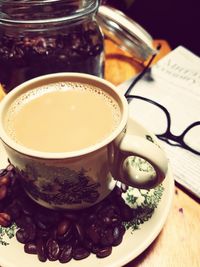 High angle view of coffee on table