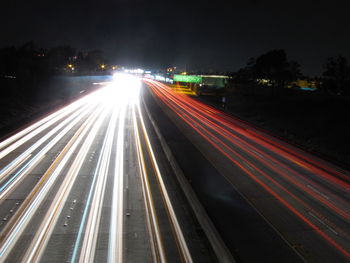 Light trails on road at night