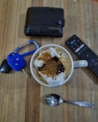Close-up of coffee cup on table