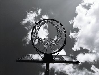 Directly below shot of basketball hoop against sky