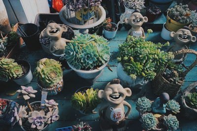 High angle view of various fruits for sale at market stall