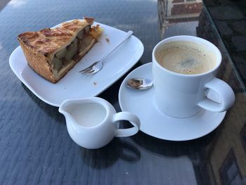High angle view of breakfast on table