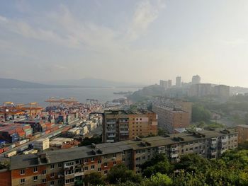 High angle view of townscape against sky