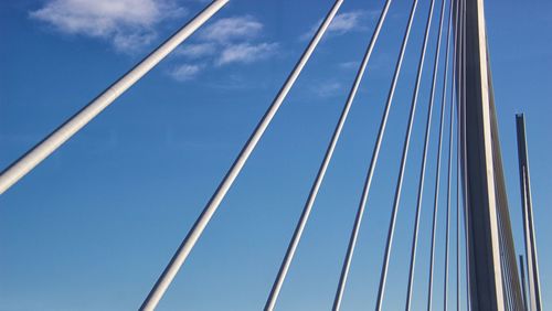 Low angle view of suspension bridge against sky