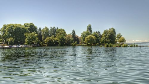 Scenic view of lake against clear sky