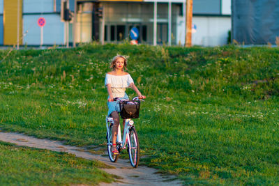 Boy riding bicycle