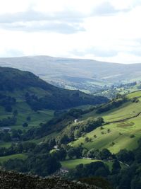 High angle view of valley against sky