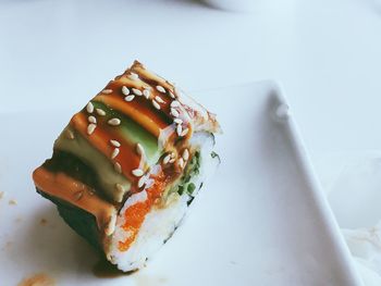 High angle view of sushi in plate