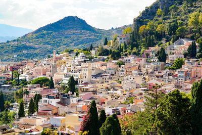 A view of taormina, a beautiful town in sicily.