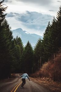 Washington forest skateboarding down a curvy country road