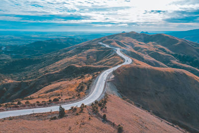 High angle view of mountain road against sky