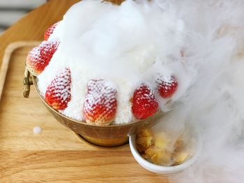 Close-up of ice cream in bowl on table