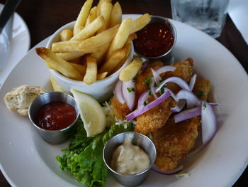 High angle view of food in plate