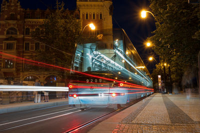 Light trails on road at night