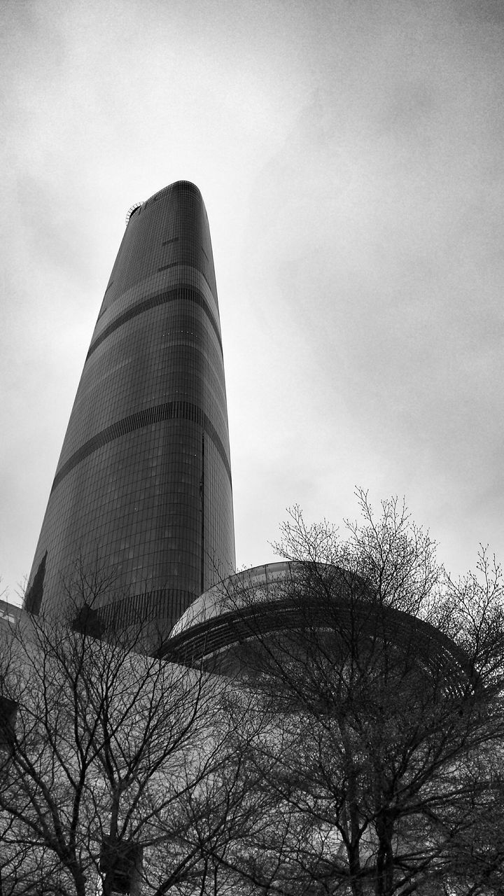 architecture, built structure, low angle view, sky, building exterior, tree, history, bare tree, cloud - sky, tower, day, outdoors, no people, old, tall - high, cloud, international landmark, famous place, growth, cloudy