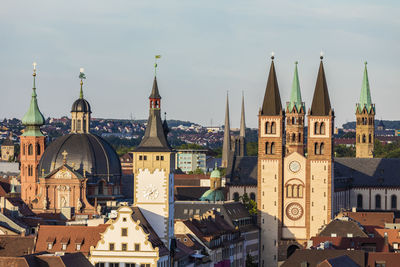 Panoramic view of buildings in city against sky