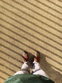 Low section of woman standing on sand