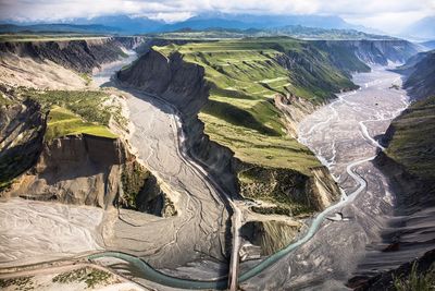 High angle view of mountain range