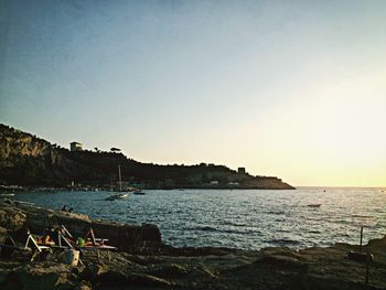 Scenic view of sea against clear sky