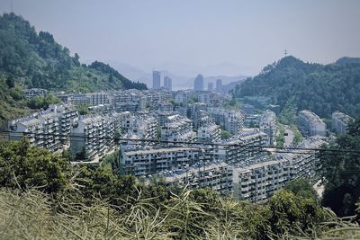 High angle view of townscape against sky