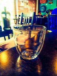 Close-up of beer in glass on table