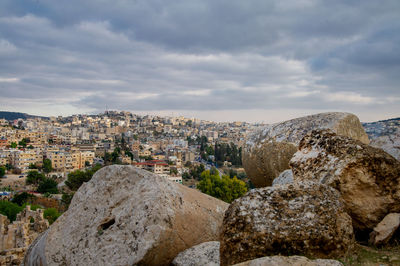 High angle view of townscape against sky