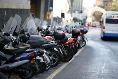 Bicycles parked on road