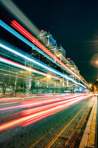 Light trails on road at night