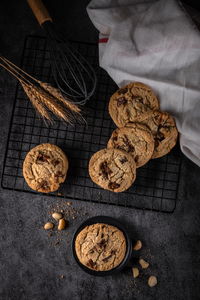 High angle view of cookies on table