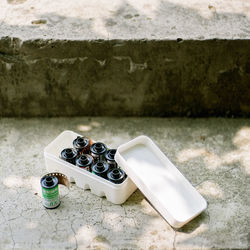 Close-up of pot on wooden wall