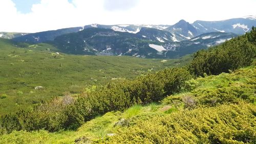 Scenic view of field against mountains