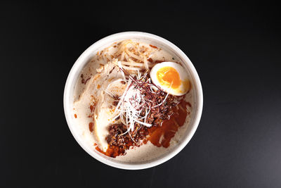 High angle view of food in bowl on table