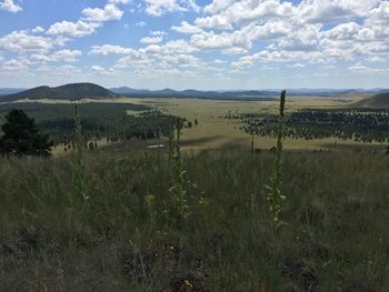 Scenic view of landscape against cloudy sky