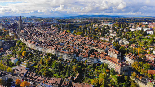 High angle view of townscape against sky