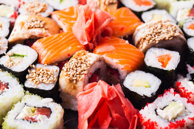 Close-up of sushi served in plate