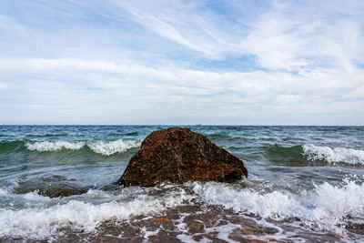 A rock in the baltic sea on the beach of damp.