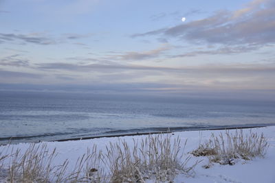 Scenic view of sea against sky during winter