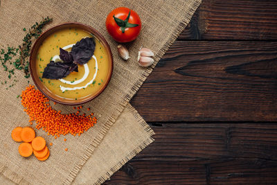 High angle view of orange slices in bowl on table