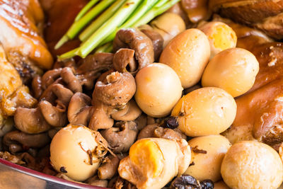 High angle view of mushrooms in container