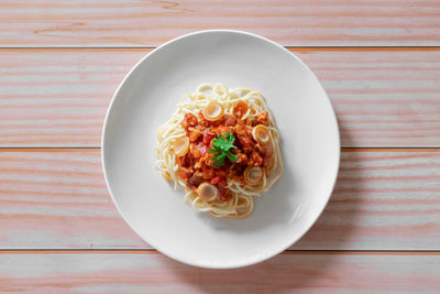 High angle view of meal served on table