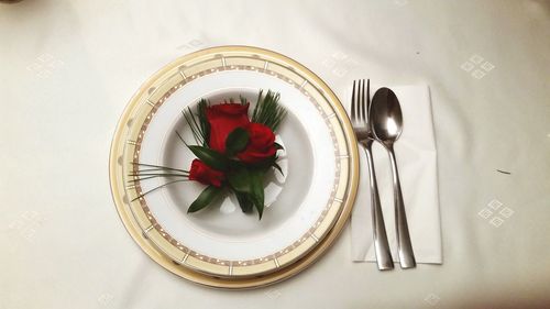 High angle view of dessert served in plate