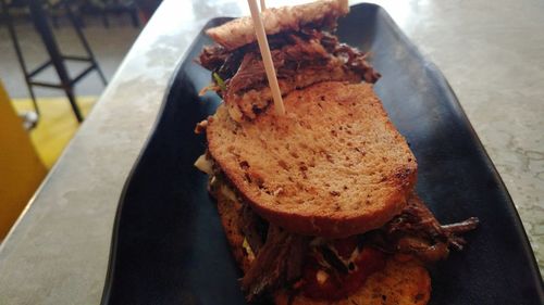 High angle view of bread in plate